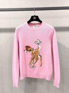 🚩steal Miu Miu Pink Bambi Intarsia Crewneck Sweater